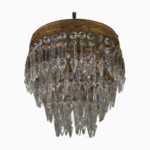 Art Deco French Crystal Glass and Brass Ceiling Light, 1930s