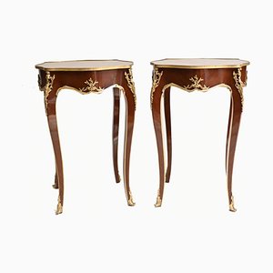 French Louis XVI Cocktail Tables with Marquetry Sides, Set of 2
