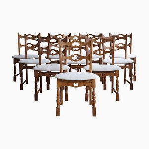Danish Modern Dining Chairs in Oak & Bouclé by Henning Kjærnulf, 1960s, Set of 10