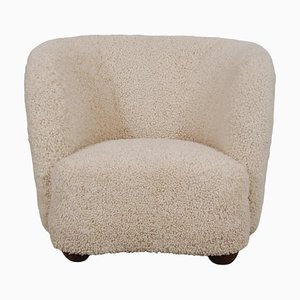Næstved Furniture Factory Lounge Chair Newly Reupholstered in Sheepskin, 1940s