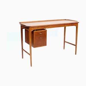 Swedish Free Standing Mahogany Desk with Two Drawers, 1950s