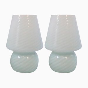 Kleine Murano Swirl Glas Tischlampen in Pilzform, 1980er, 2er Set