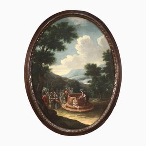 Joseph at the Well, 1721, Oval Oil on Canvas, Framed