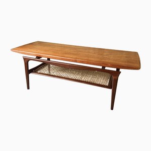 Danish Teak Coffee Table with Rattan Shelf from Topform, 1960s