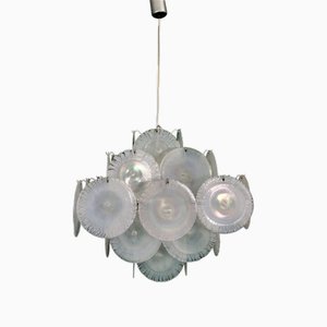 Chandelier 36 Murano Iridescent Glass Discs 70s attributed to Gino Vistosi for Vistosi