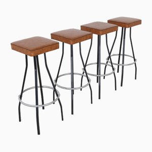 Bar Stools in Metal & Chrome, 1970s, Set of 4