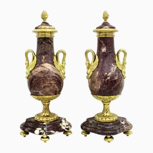 Napoleon III Vasen aus Goldener Bronze & Marmor, 19. Jh., 2er Set