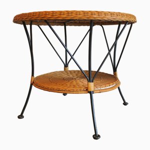 Rattan and Iron 2 Level Coffee Table, 1960s