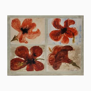 Lis Petersen, Coquelicots, Collage & Aquarelle sur Toile, 2008