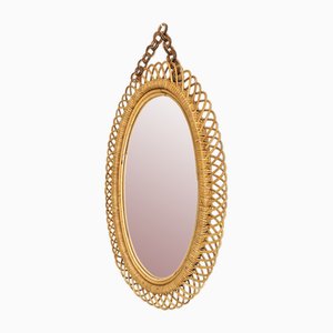 Oval Mirror in Braided Bamboo, 1960s