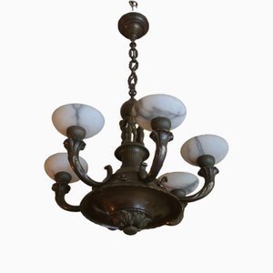 Bronze and Alabaster Figural Chandelier