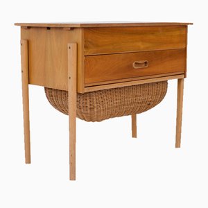 Scandinavian Sewing Table with Wicker Baset, 1960s