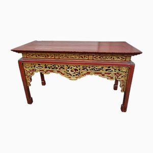Large 19th Century Console of Red and Gold Lacquered Center, China