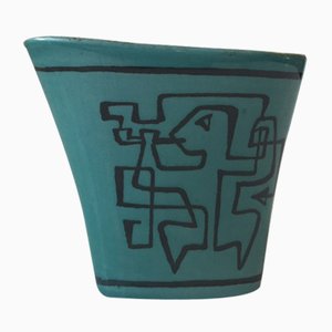 Vaso all'avanguardia in ceramica con fantasia blu di Gunnar Nylund per Nymølle Denmark, 1964