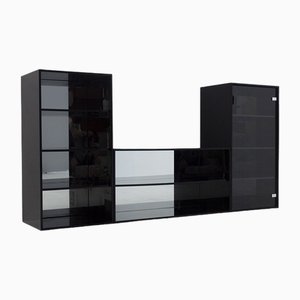Living Room and Bookcase Set in Black attributed to Acerbis, 1970, Set of 2