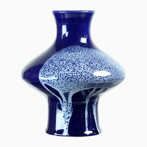 Vaso Mid-Century in ceramica blu, Ex Cecoslovacchia, anni '60