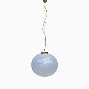Pendant Light in Satin Blown Glass and Brass from Mazzega, Italy, 1980s