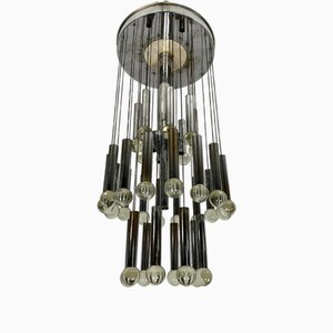 Mid-Century Glass and Chrome Chandelier by Sciolari, Italy, 1960s