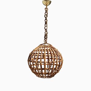 Italian Bamboo and Brass Round Ceiling Lamp, 1950s