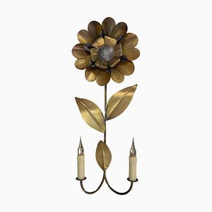 Mid-Century Modern Messing & Metall Blumenförmige Doppelarmleuchte, Frankreich, 1950er