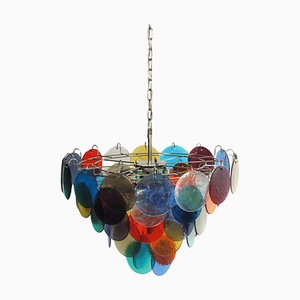 Italian Multicolored Glass Disk Chandelier, 1980s