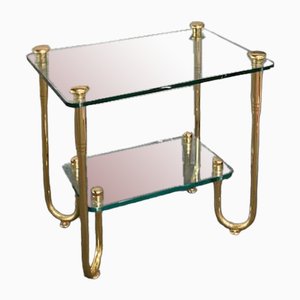 Hollywood Regency Gold Plated & Glass Side Table, 1980s