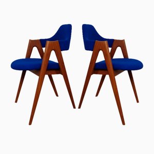 Set of Compass Chairs in Teak & Kvadrat Hallingdal 65 by Nana Ditzel, Kai Kristiansen for Schou Andersen, 1960s