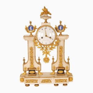 Horloge de Cheminée Louis XVI 18ème Siècle en Marbre Blanc & Bronze Doré, 1780s