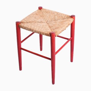 Italian Red and Rush Stool in the style of Gio Ponti, 1960s