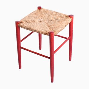 Italienischer Red & Rush Hocker im Stil von Gio Ponti, 1960er