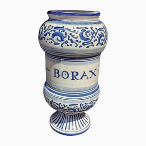 Modell La Gioconda Albarello oder Borax Behälter aus dem 17. Jh. aus blauer und weißer Keramik von Deruta