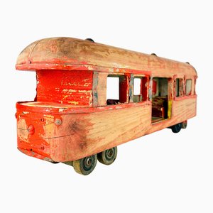 Vagón de tren de juguete vintage de madera, Italia, años 50