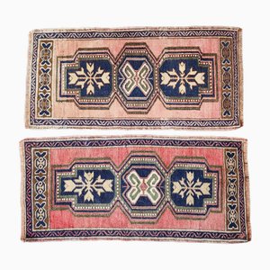 Traditional Turkish Handwoven Oushak Wool Bath Mats, Set of 2