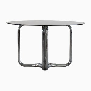 Round Table with Steel Base and Glass Top by Giotto Stoppino, 1970s