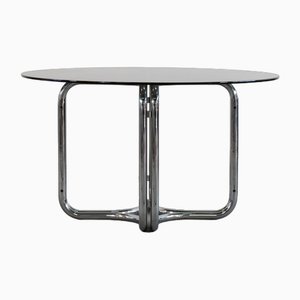 Table Ronde avec Base en Acier et Plateau en Verre par Giotto Stoppino, 1970s