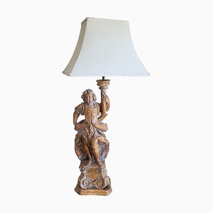 Italian Hand Carved Boy Pedestal Table Lamp