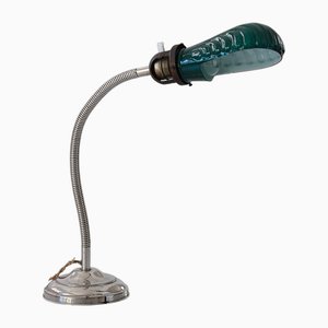 Italienische Tischlampe mit Hellgrünem Glasschirm, 1950er