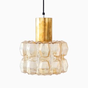 Large Amber Diamond Glass Ceiling Light by Helena Tynell for Limburg, Germany, 1960s