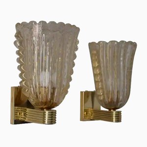 Apliques Pulegoso de cristal de Murano dorado de Barovier & Toso, años 90. Juego de 2