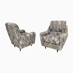 Vintage Patterned Fabric Armchairs, Italy, Set of 2