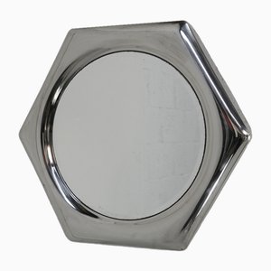Espejo hexagonal era espacial con marco de acero, años 70