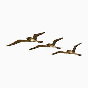 Mid-Century Brass Swallows Wall Hanging, 1960s, Set of 3