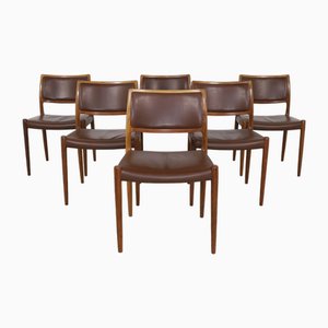 Model 80 Leather Dining Chairs by Niels Møller for J.L. Møllers, 1960s, Set of 6