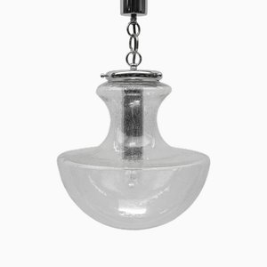 Lámpara colgante Mid-Century moderna de cromo y vidrio burbuja, Alemania, años 60