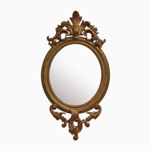 Miroir Ovale avec Cadre en Bois Stuc Sculpté et Doré, France, 1800s