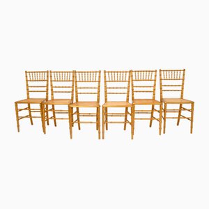 Chaises de Salle à Manger en Bois Doré et Rotin, France, 1930s, Set de 6