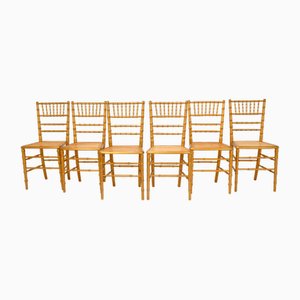 Chaises de Salle à Manger en Bois Doré et Rotin, France, 1930s, Set de 6