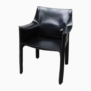CAB 413 Armchairs in Black Leather by Mario Bellini for Cassina, Set of 4