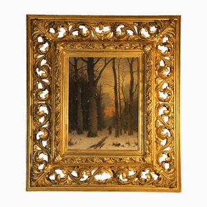 Eduard Hein Jr., The Gatherer in the Snowy Forest, 19th Century, Oil on Canvas, Framed