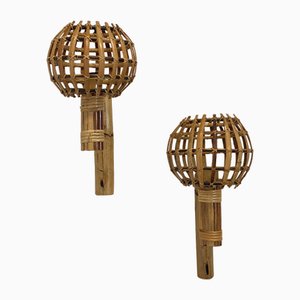 Bamboo Wall Lamps, 1970s, Set of 2